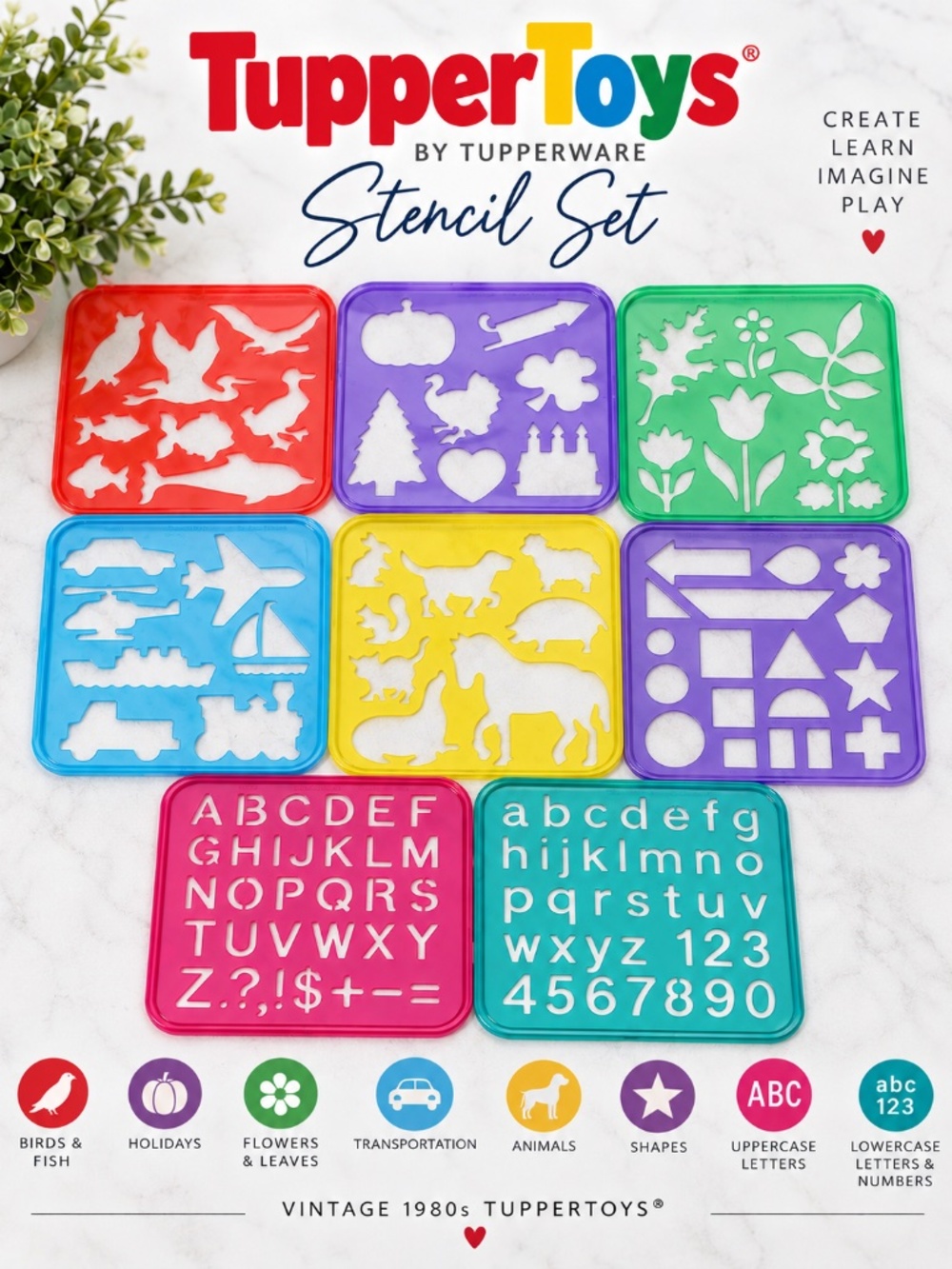 Tupperware Tuppertoys Stencil Set-8 Stackable Stencils Vintage